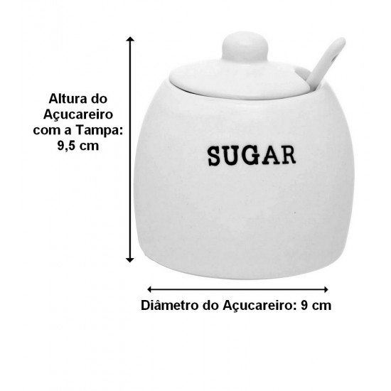 Açucareiro 300ml Com Colher De Cerâmica Cremona